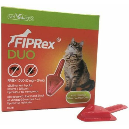 3db-tól : Fiprex Duo 50 mg + 60 mg rácsepegtető oldat macskáknak és vadászgörényeknek 1x