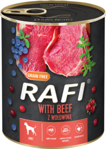 RAFI KUTYA PÁSTÉTOM MARHA, VÖRÖS- ÉS KÉK ÁFONYÁVAL KONZERV 800G