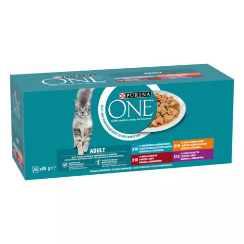 PURINA ONE ADULT csirkével/marhával/báránnyal/tengeri hallal szószban nedves macskaeledel
