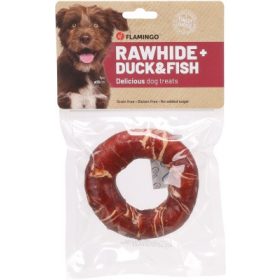   Flamingo Rawhide Ring + duck & fish - nyersbőr + kacsa és hal 90 g